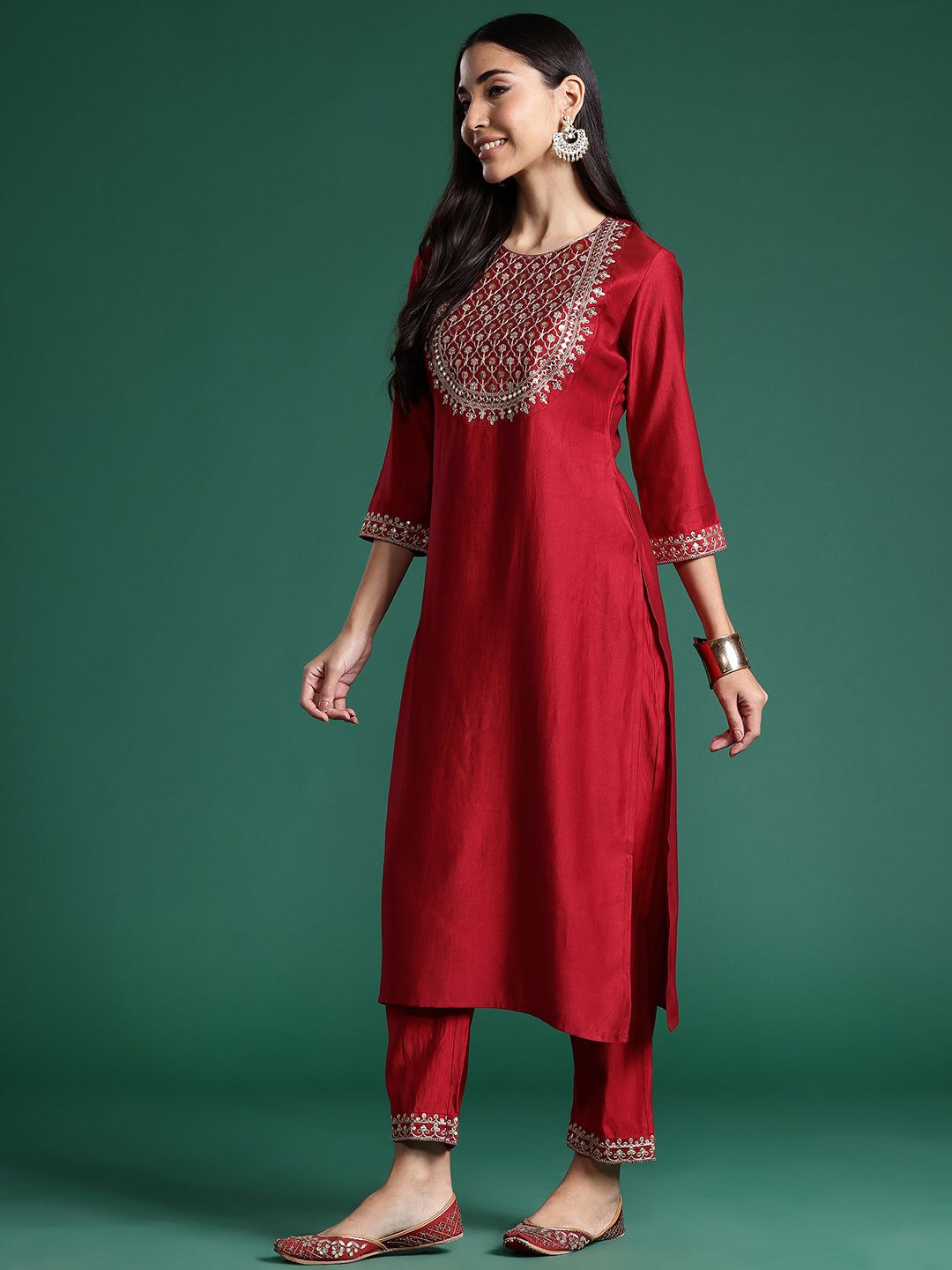 Women Ethnic Motifs Embroidered Regular Sequinned Liva Kurta with Trousers & With Dupatta