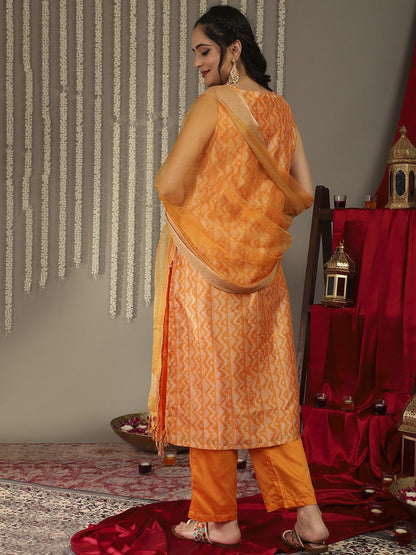 Dhiyona VA Women's Printed Sequinned Kurta With Trousers & Dupatta