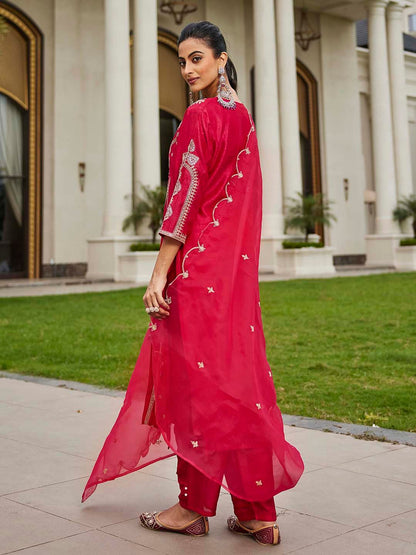 Women Ethnic Motifs Embroidered Panelled Kurta with Trousers & With Dupatta