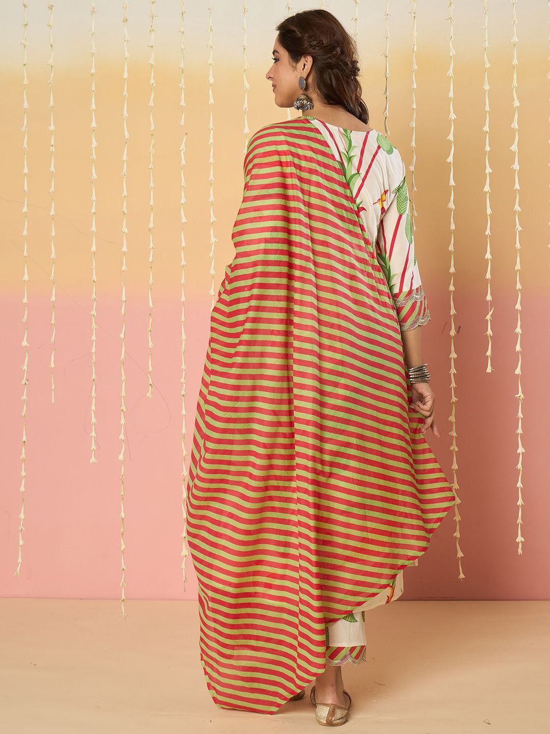Floral Printed Empire Screen Technique Pure Cotton A-Line With Trousers & Dupatta