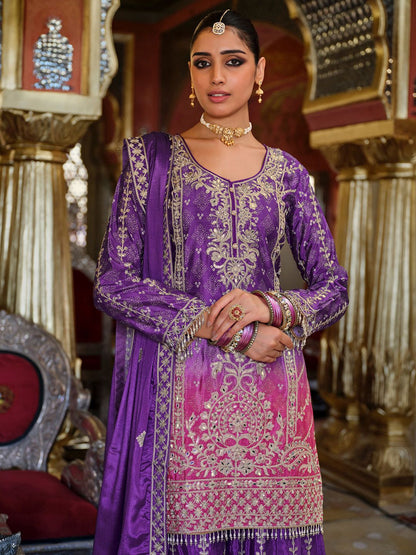 Dhiyona IE Women's Ethnic Motifs Embroidered Mirror Work Kurta with Palazzos & Dupatta