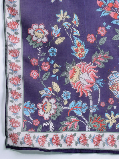 Floral Printed Thread Work Kurta With Trousers & Dupatta