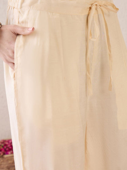 Dhiyona IE Floral Printed V-Neck Beads & Stones Straight Kurta With Trouser And Dupatta