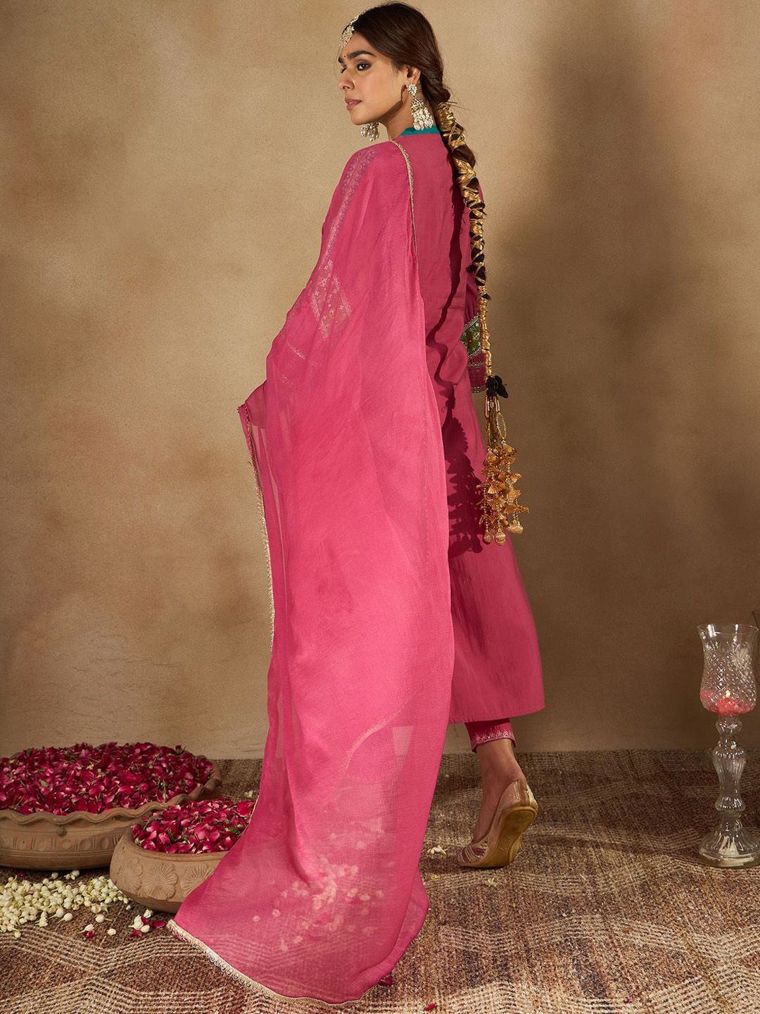 Dhiyona IE Women Ethnic Motifs Embroidered Regular Kurta with Trousers & Dupatta