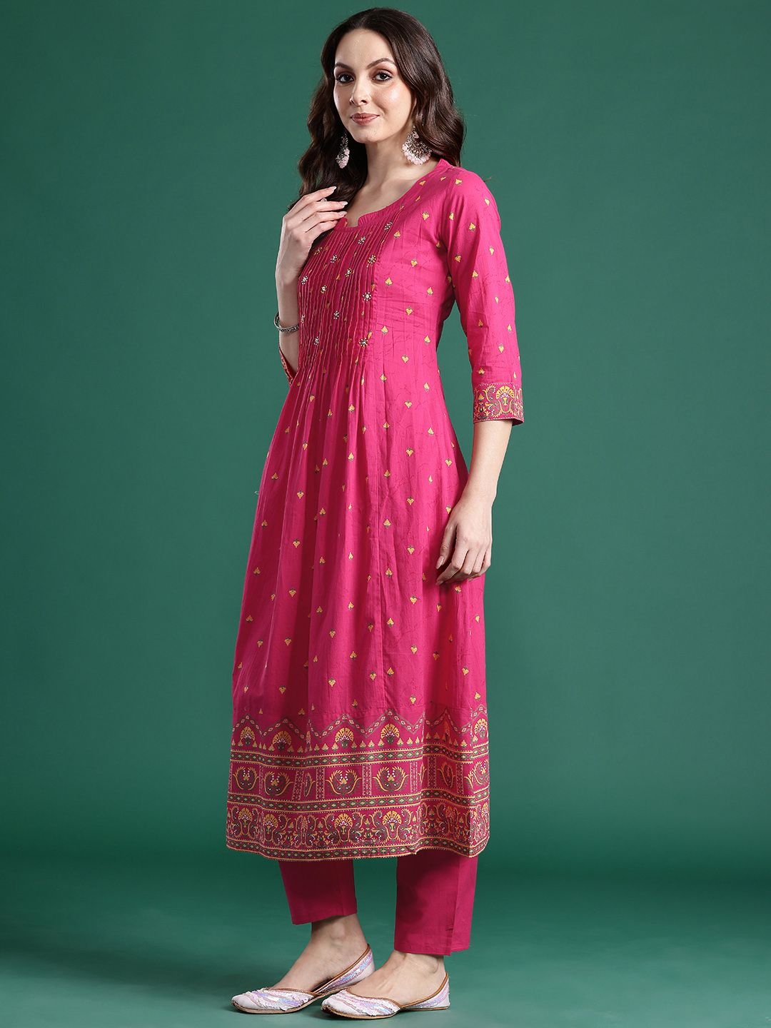 Ethnic Motifs Printed Pure Cotton Kurta with Trousers