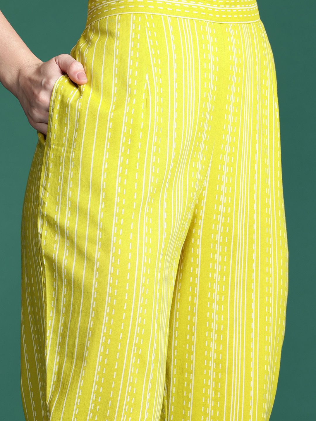 Dhiyona IE Geometric Printed Sequinned Pure Cotton Kurta with Trousers & Dupatta