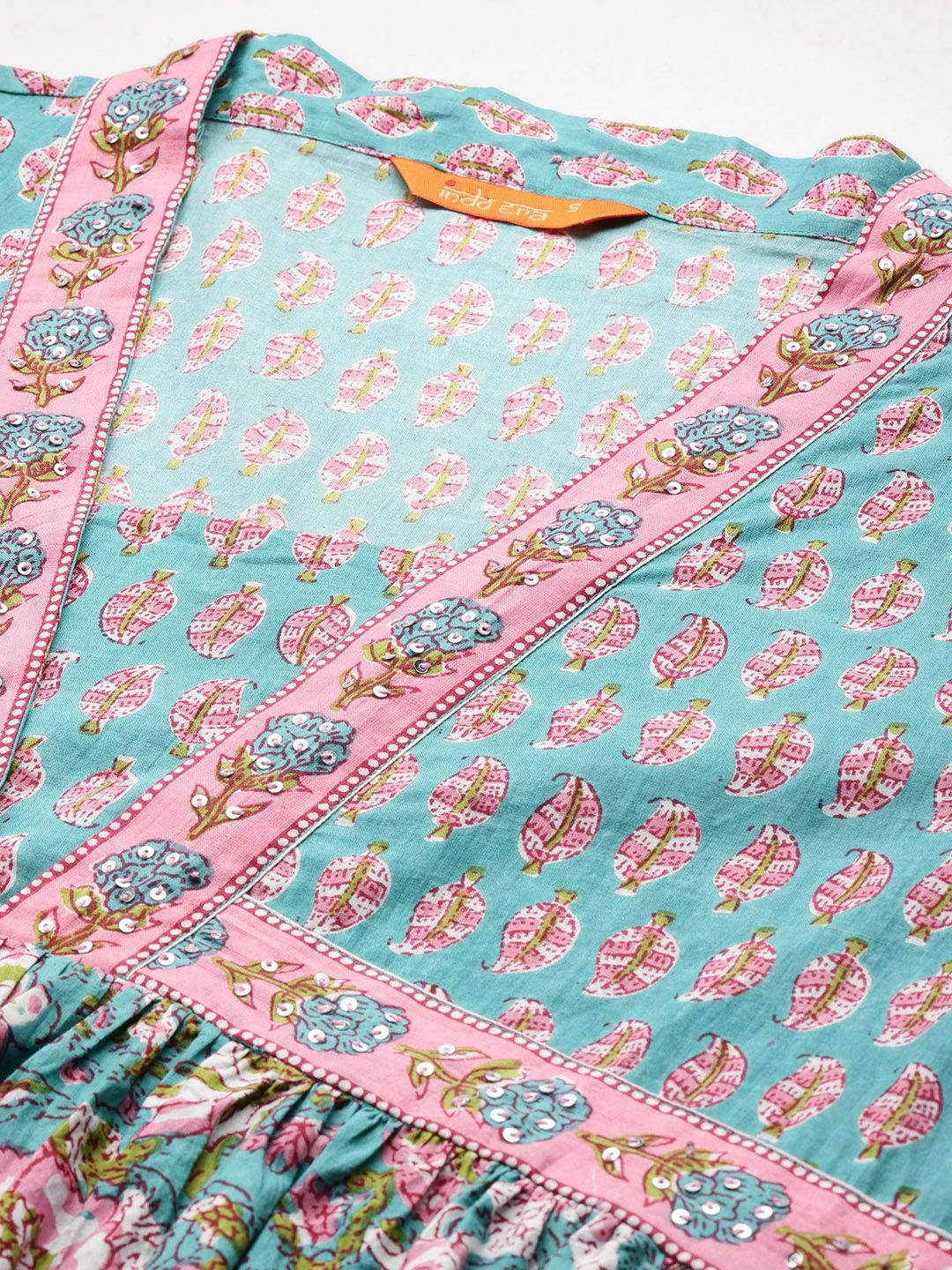 Dhiyona IE Women Floral Printed Empire Sequinned Pure Cotton Kurta With Trousers & Dupatta