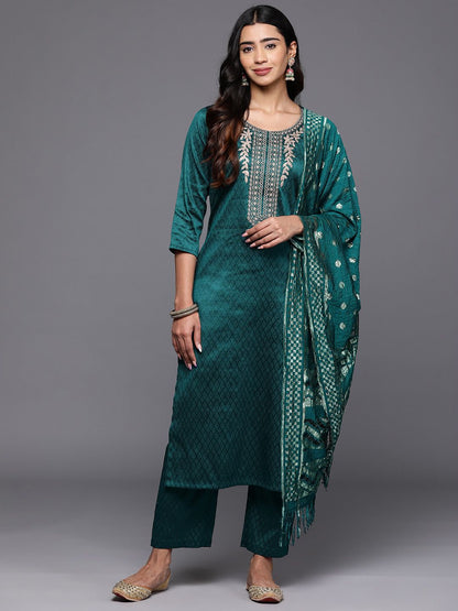 Dhiyona VA Women's Ethnic Motifs Embroidered Straight Kurta with Trousers & With Dupatta