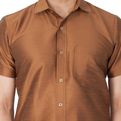 Men's Coffee Silk Blend Straight Ethnic Shirt