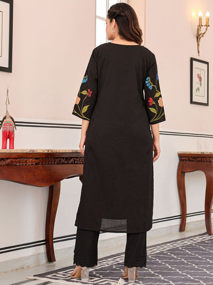 Floral Printed Pure Cotton Kurta With Trousers