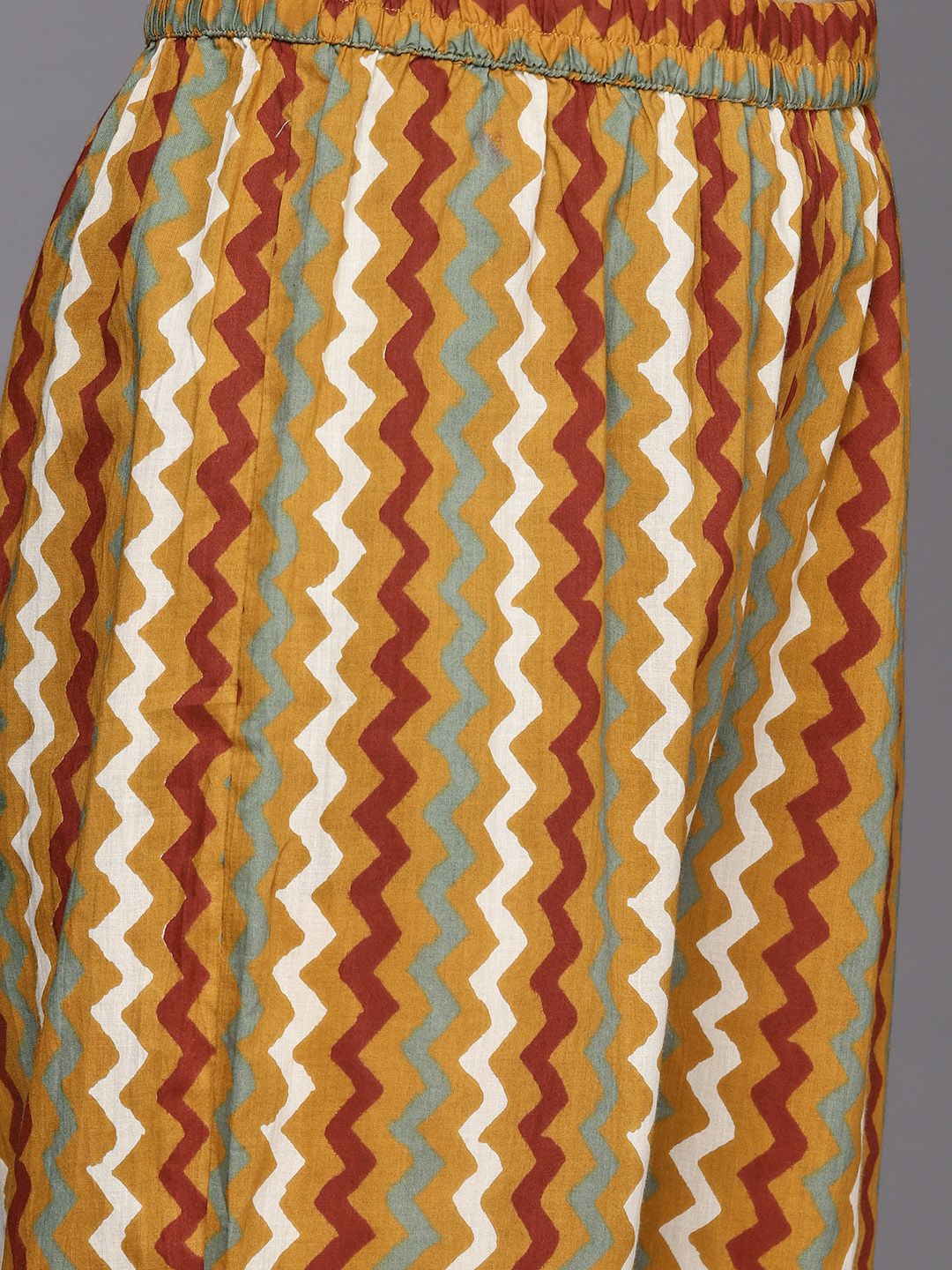 Dhiyona VA Women's Mustard Yellow Ethnic Motifs Printed Pure Cotton Kurta with Trousers & With Dupatta