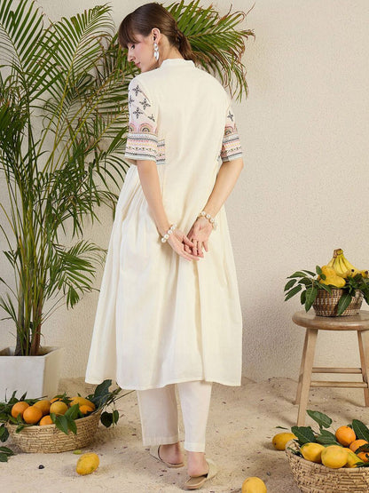 Dhiyona IE Embroidered Pure Cotton Top With Trousers Co-Ords