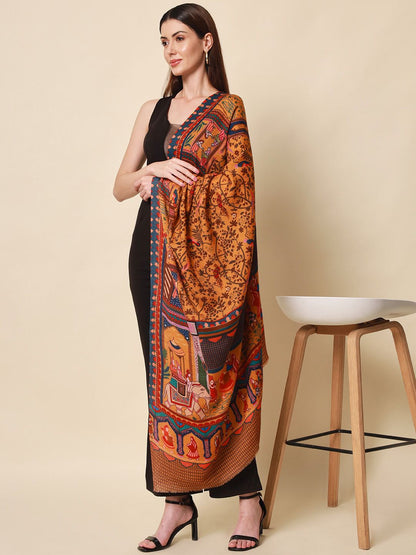 Dhiyona PA Women Yellow Printed Pure Wool Shawl