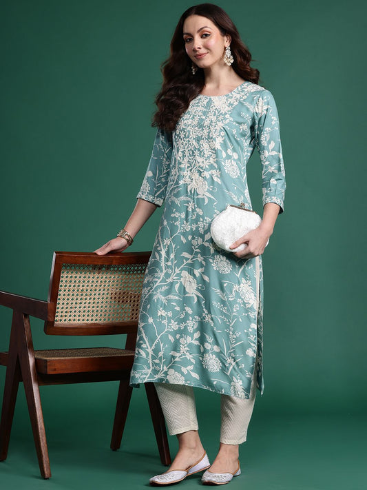 Dhiyona IE Women Floral Embroidered Thread Work Kurta