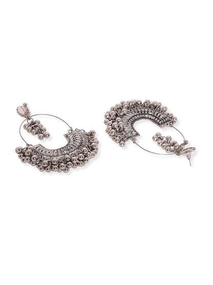 Dhiyona RJ Women's Silver-Plated Beaded Oxidised Crescent Shaped Chandbalis Earrings