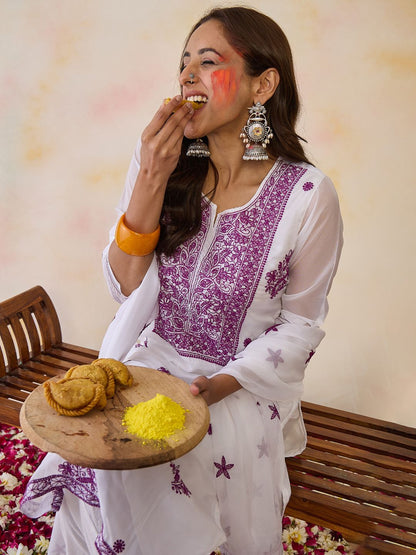 Dhiyona IE Women Floral Embroidered Regular Thread Work Kurta with Trousers & With Dupatta
