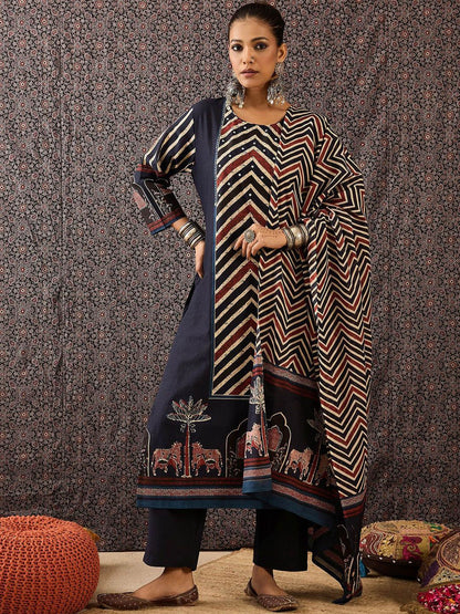 Women Printed Regular Sequinned Pure Cotton Kurta with Trousers & With Dupatta