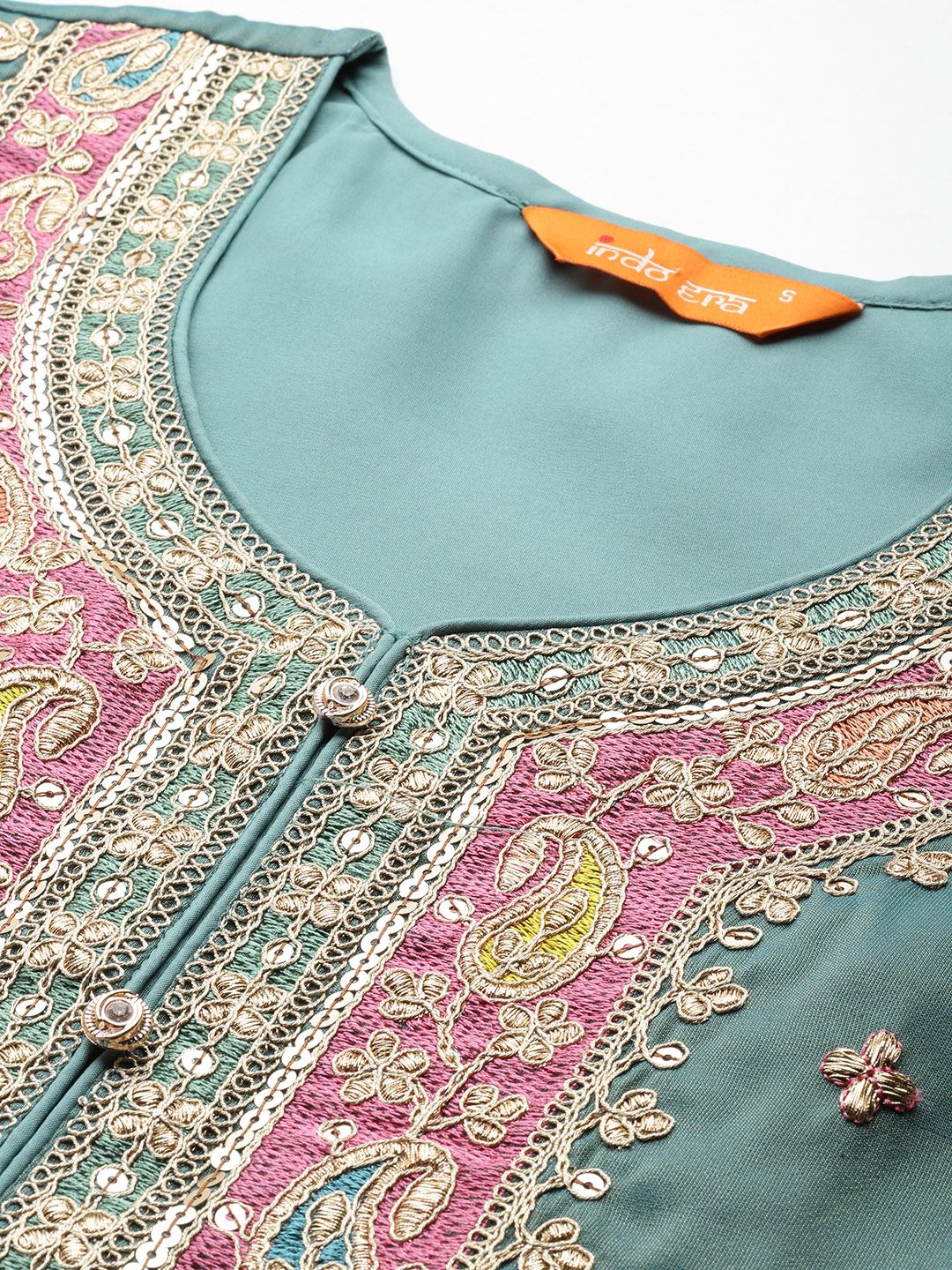 Ethnic Motifs Embroidered Sequinned Kurta with Palazzos & Dupatta