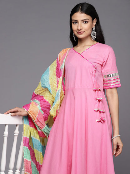 Dhiyona VA Women'sAngrakha Gotta Patti Pure Cotton Kurta With Trousers & With Dupatta