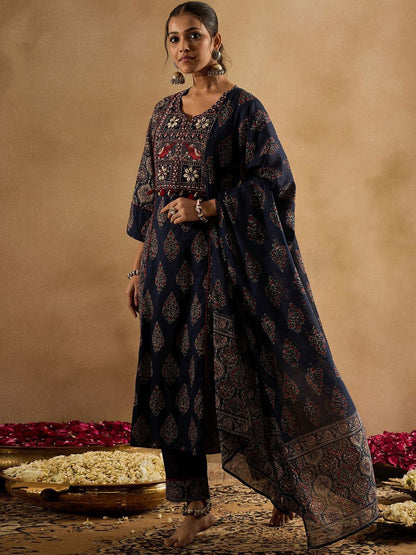 Dhiyona IE Women Ethnic Motifs Embroidered Panelled Mirror Work Pure Cotton Kurta