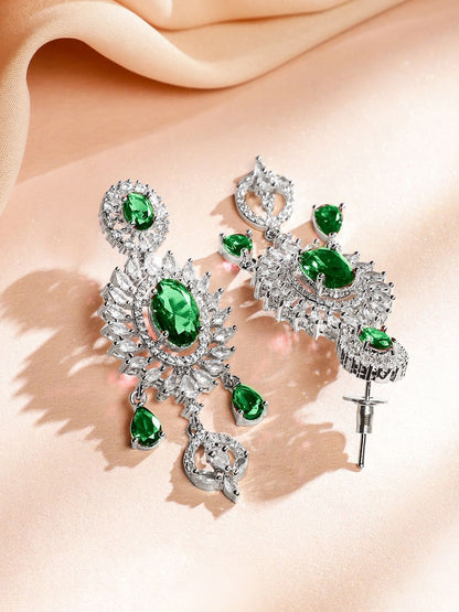 Dhiyona RJ Women's Rhodium-Plated Emerald Green & White Cubic Zirconia Layered Choker Jewellery Set