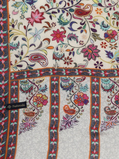 Dhiyona PA Women White Embroidered Pure Wool Shawl