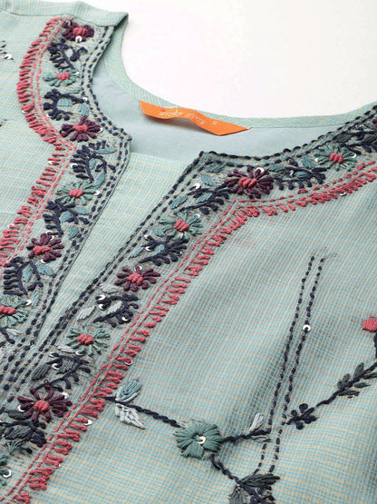Dhiyona IE Floral Embroidered Thread Work Pure Cotton Kurta with Trousers & With Dupatta