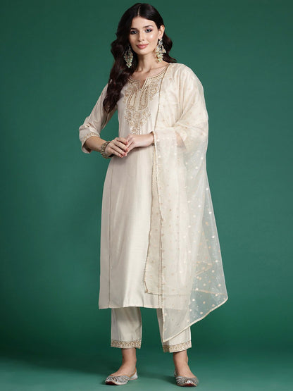 Dhiyona IE Plus Size Ethnic Motifs Embroidered Panelled Liva Kurta Set