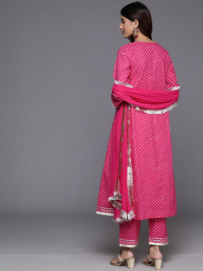 Dhiyona VA Women's Leheriya Printed Empire Gotta Patti Pure Cotton Kurta with Trousers & With Dupatta