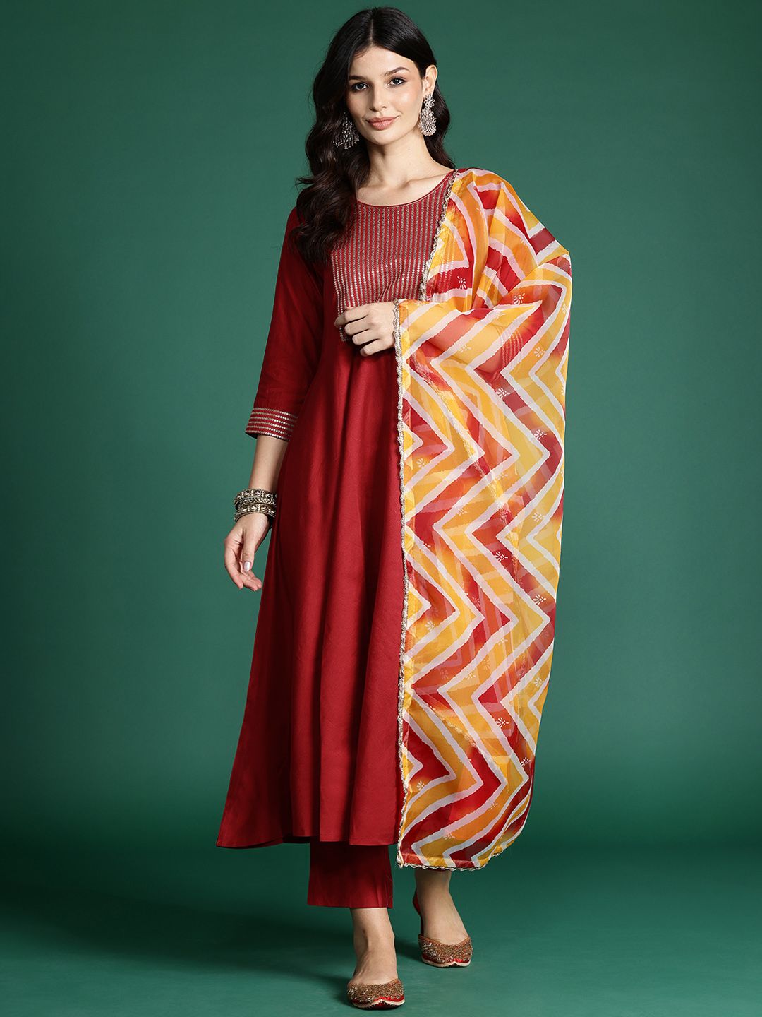 Empire Sequinned Liva Kurta with Trousers & With Dupatta