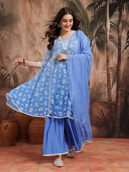 Dhiyona SN Women's Embroidered Kurta with Sharara & Dupatta