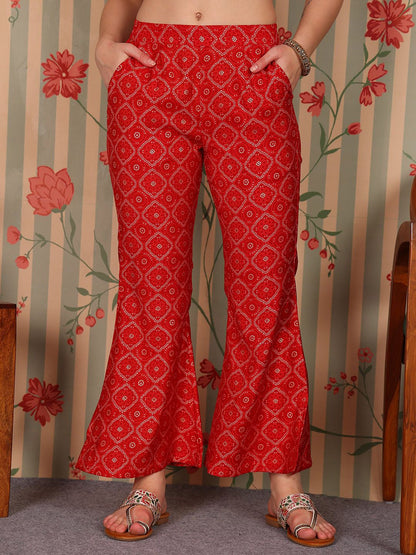 Dhiyona OD  Bandhani Printed V-Neck Gotta Patti Straight Kurta with Trousers