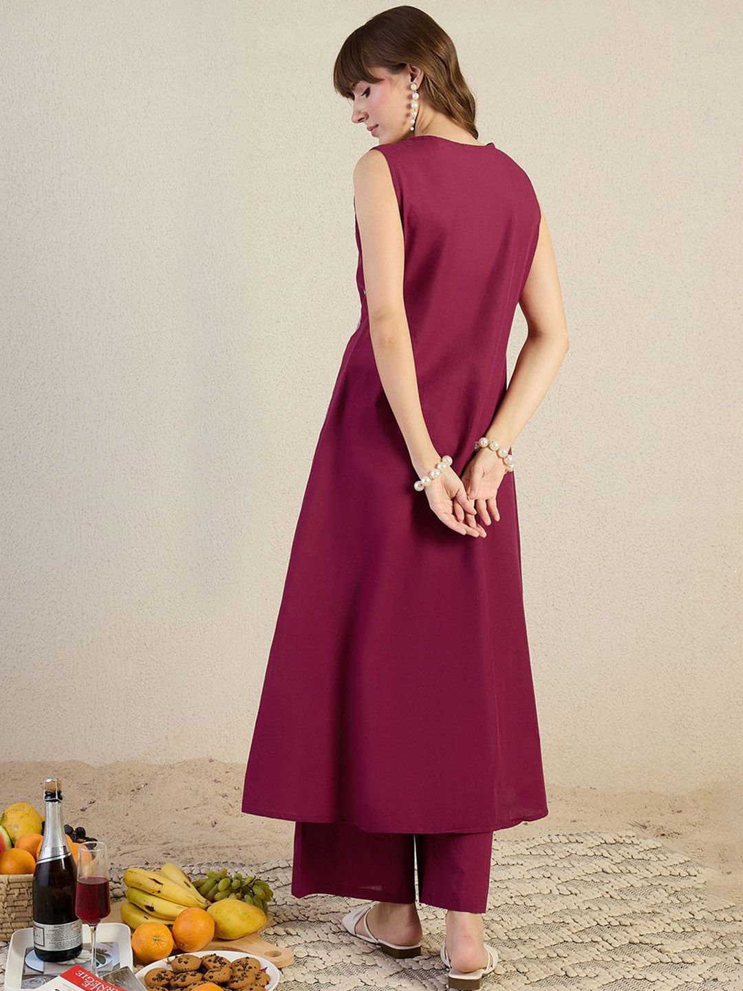 Dhiyona IE Embroidered Round Neck Pure Cotton Top With Palazzos Co-Ords