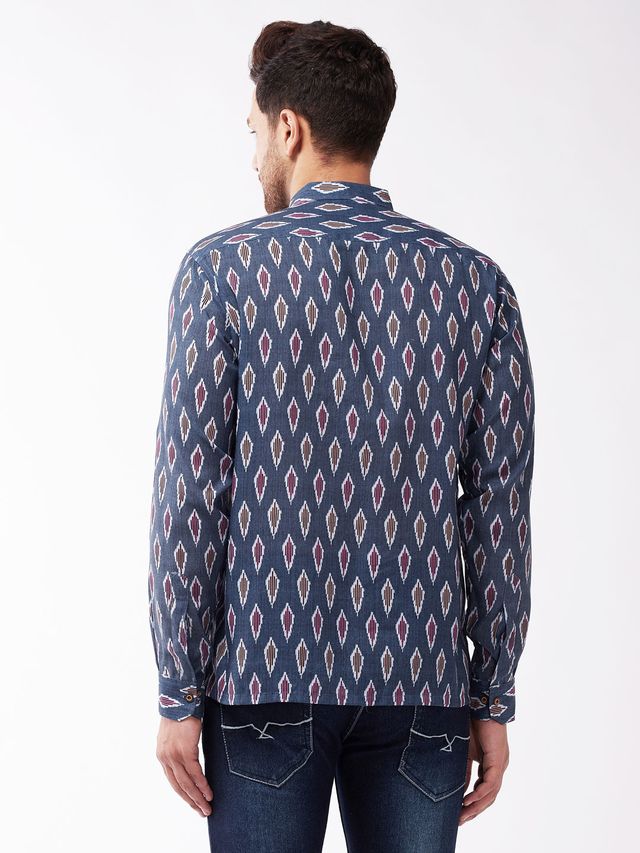 Men's Grey Cotton Blend Straight Ethnic Shirt