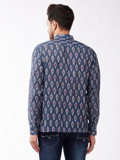 Men's Grey Cotton Blend Straight Ethnic Shirt