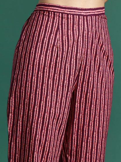 Dhiyona IE Floral Printed V-Neck Pure Cotton A-Line Tunic With Trouser