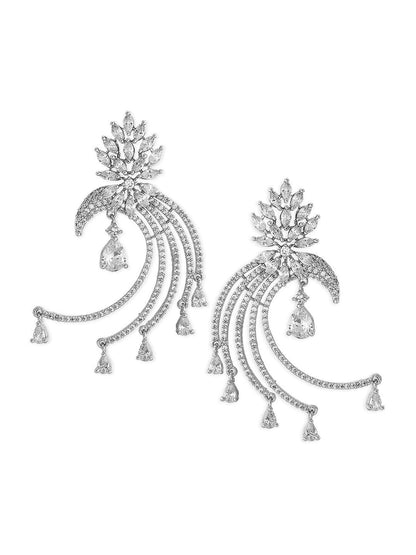Dhiyona RJ Women's Silver-Plated AD and Cubic Zirconia Studded Statement Drop Earrings