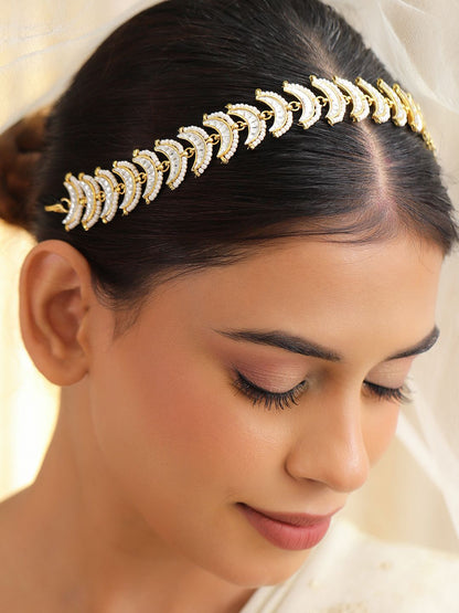 Dhiyona RJ Women's 18K Gold-Plated Kundan & Pearl Beaded Matha Patti Head Jewellery