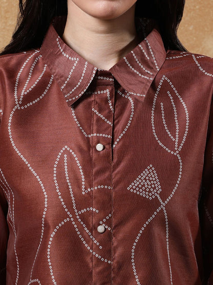 Dhiyona VA Women's Bandhani Printed Regular Chanderi Silk Kurta with Trousers