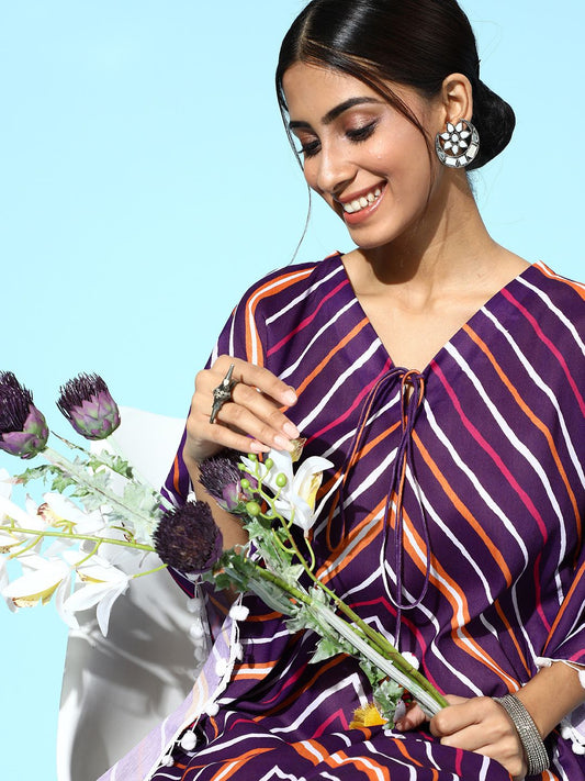 Dhiyona VA Women'sTrendy Purple and White Silk Blend Kurta Set