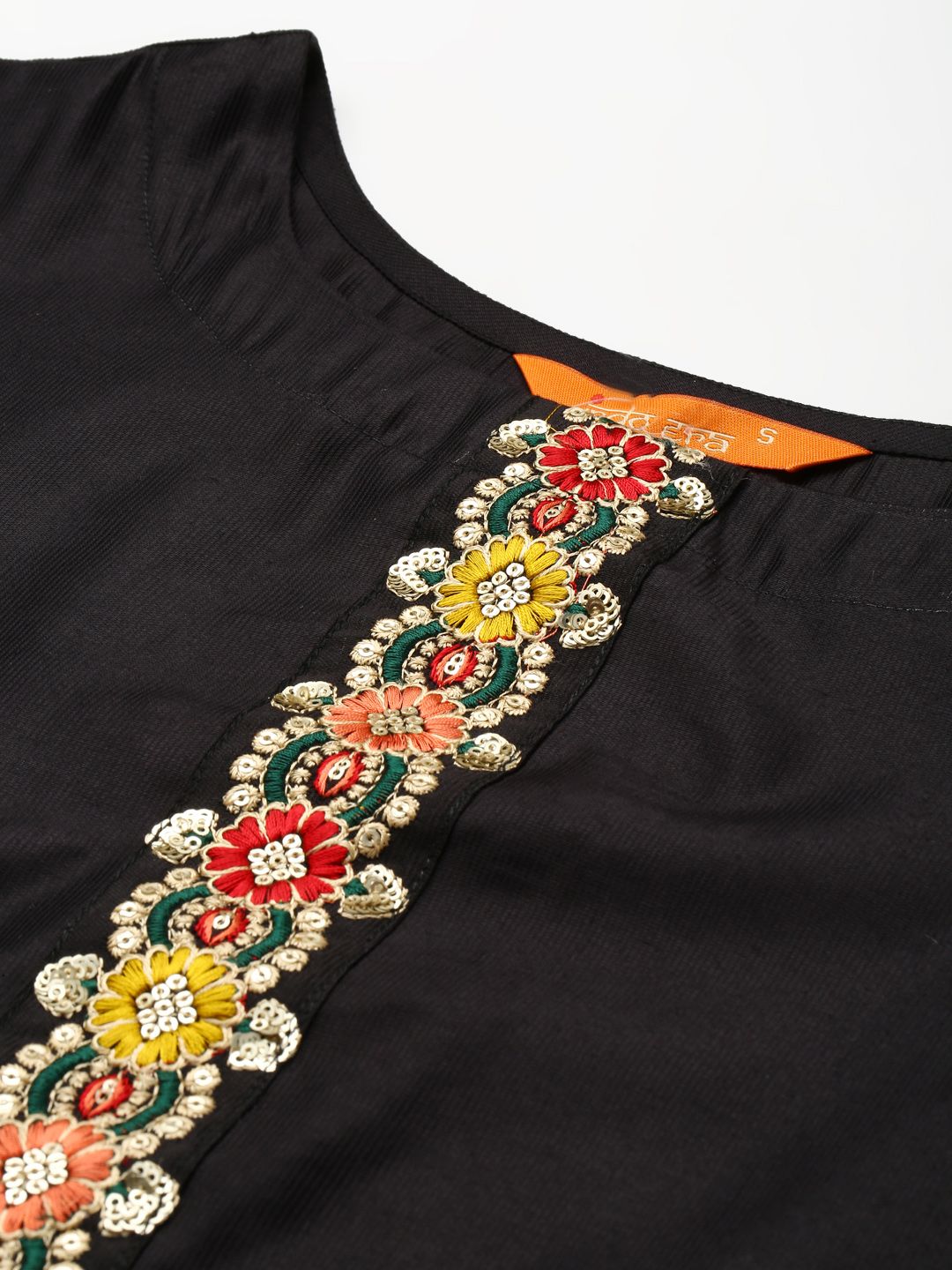 Women Black & Pink Floral Embroidered Kurta with Palazzos & With Dupatta