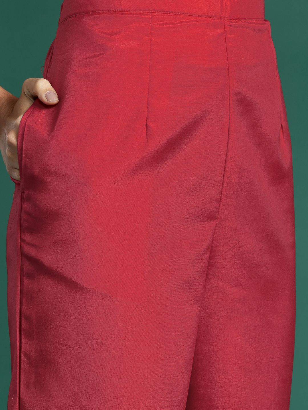 Embroidered Chanderi Silk Kurta With Trousers & Dupatta