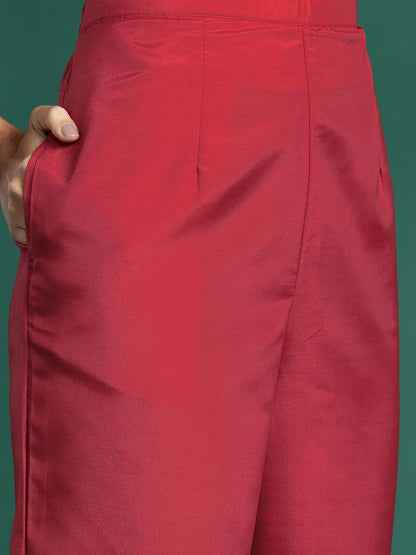 Embroidered Chanderi Silk Kurta With Trousers & Dupatta