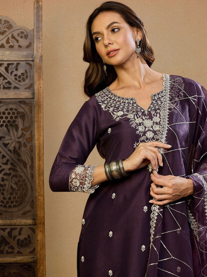 Dhiyona PD Women Women Embroidered Straight Kurta & Trousers With Dupatta Kurta Sets