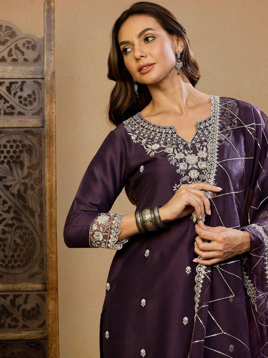 Dhiyona PD Women Women Embroidered Straight Kurta & Trousers With Dupatta Kurta Sets