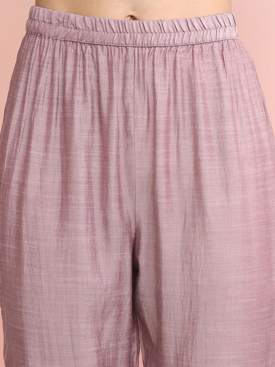 Floral Embroidered Round Neck Thread Work Straight Kurta with Trousers & Dupatta