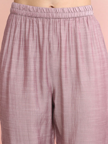 Floral Embroidered Round Neck Thread Work Straight Kurta with Trousers & Dupatta