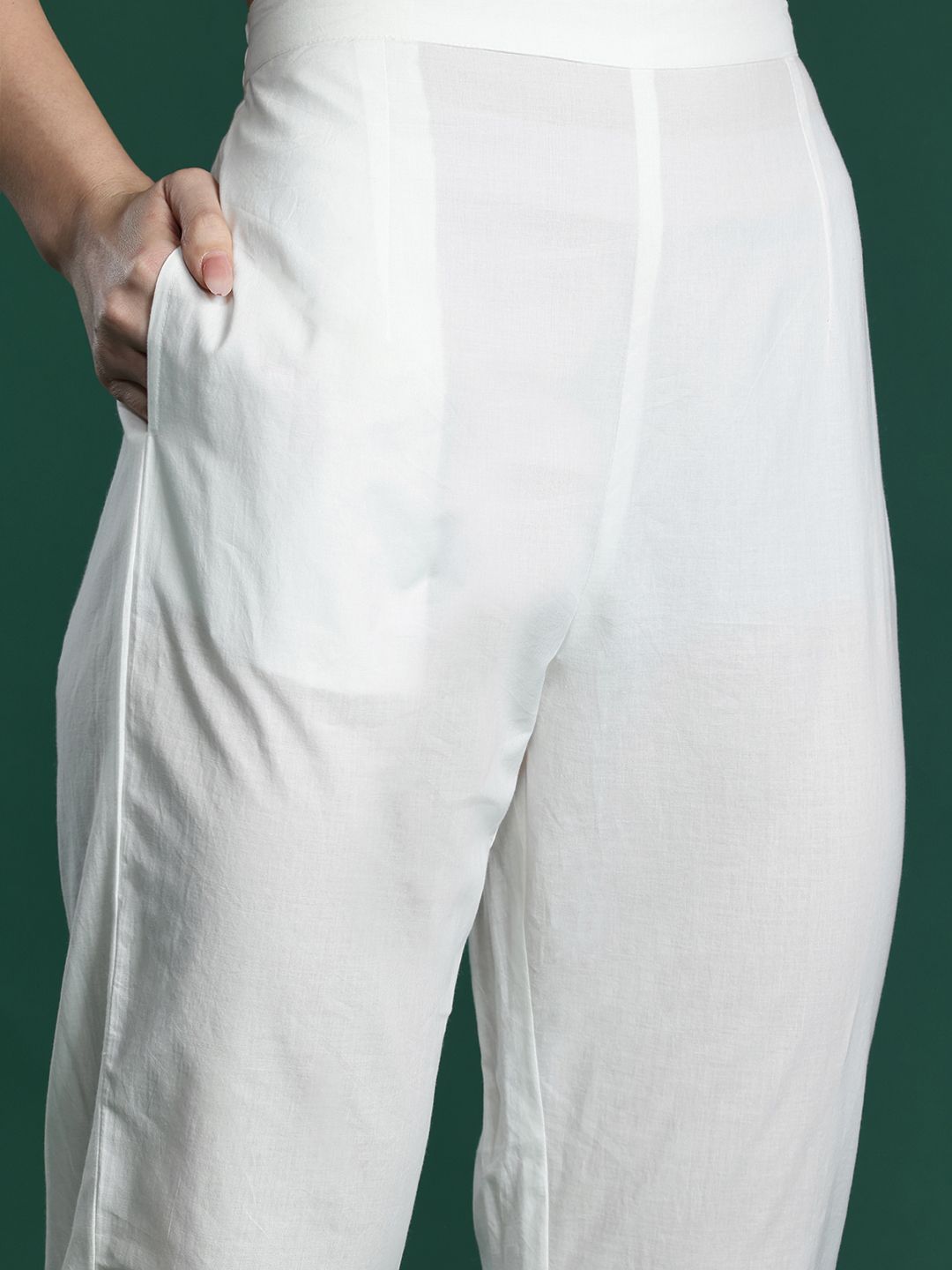 Floral Embroidered Pure Cotton Kurta with Trousers & Dupatta