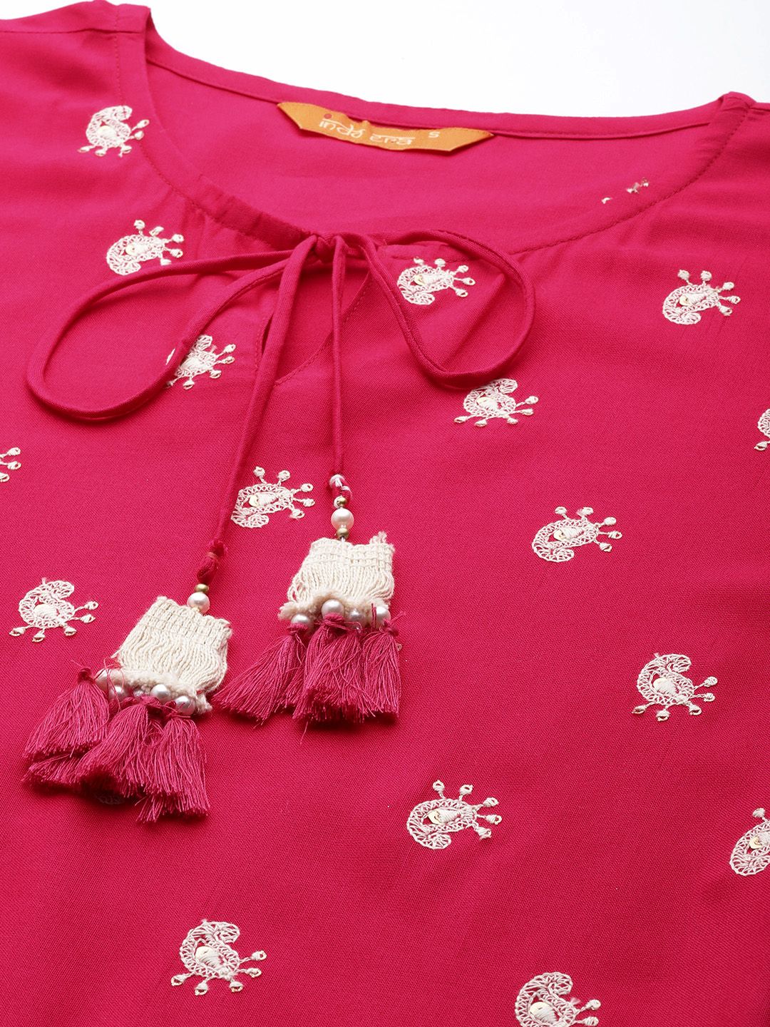 Dhiyona IE Women Pink Ethnic Motifs Embroidered Sequinned Kurta with Trousers & With Dupatta