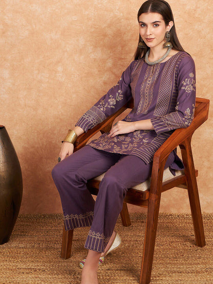 Dhiyona SN Women's Woven Design Winter Pashmina Kurti With Trousers